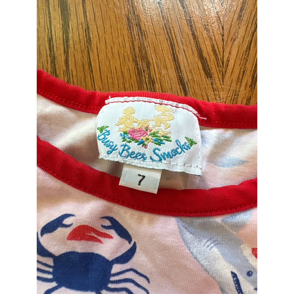 Busy Bee Smocked Girls Pink Christmas Nautical Shark‎ Whale Nightgown Size 7 - Picture 2 of 6